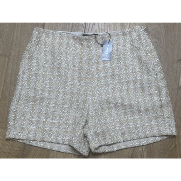 Express Gold Metallic Tweed High Rise Shorts Pockets Lined Women’s Size 6 NEW - Picture 1 of 9